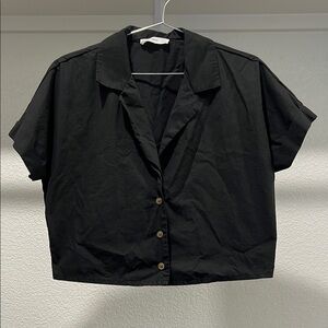 Cropped Black Button-Up Women's Top